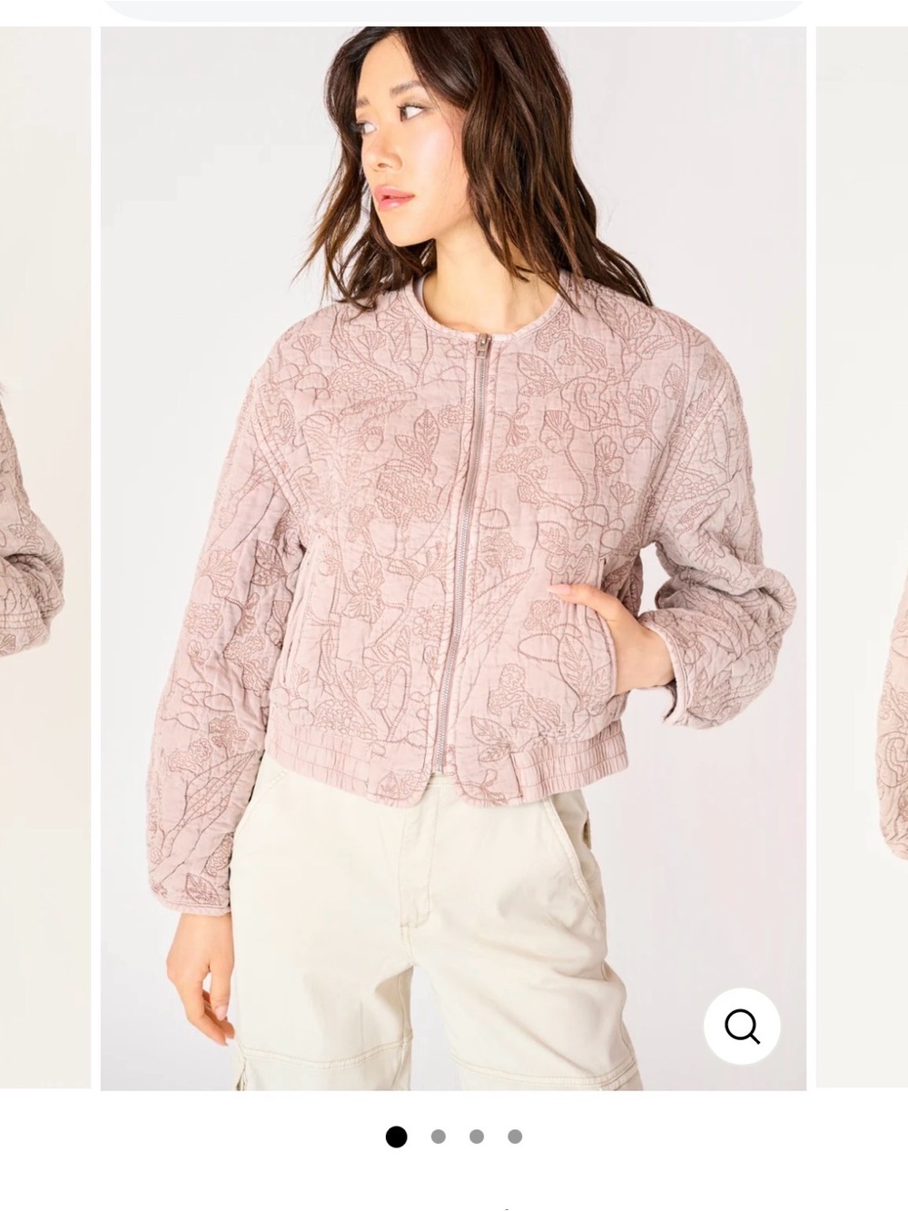 Dex Quilted Blush Pink Floral Zip Bomber Jacket